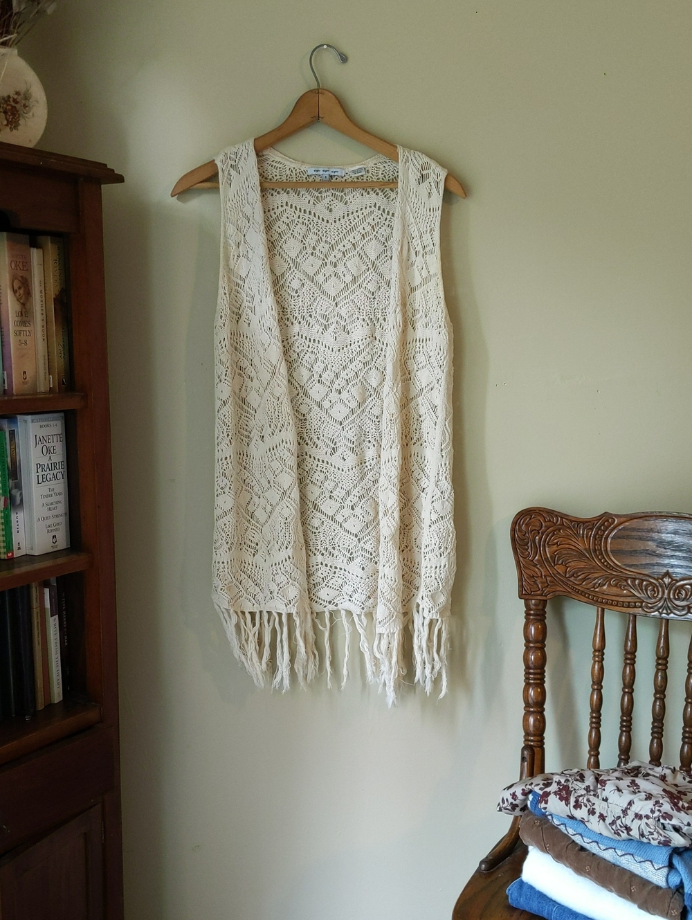 Cream Crochet Fringe Vest